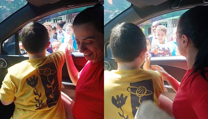 Musa da Educação celebra São Cosme e Damião distribuindo doces com o filho Musa da Educação celebra São Cosme e Damião distribuindo doces com o filho