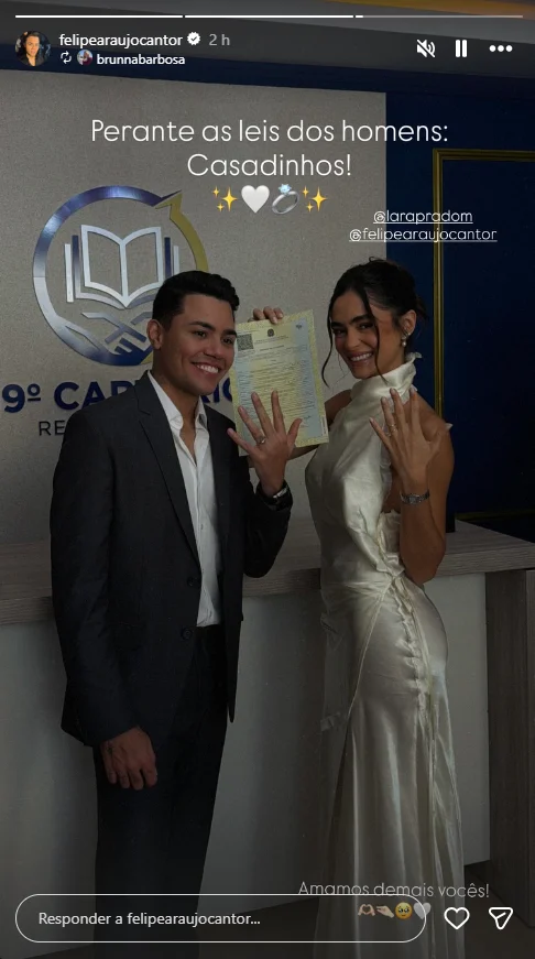 Felipe Araujo e Lara Prado oficializam uniao antes de cerimonia