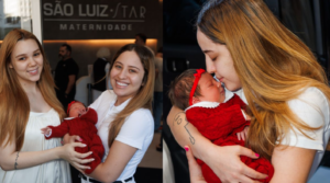 Mari Fernandez e Júlia Ribeiro deixam maternidade após nascimento da filha Isabela